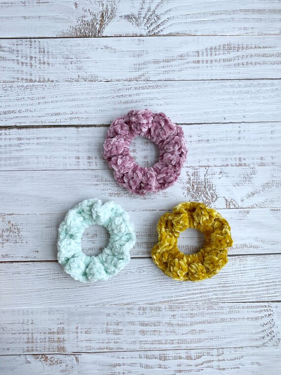 Velvet Scrunchies, Crochet Scrunchies, Hair Ties, Handmade 