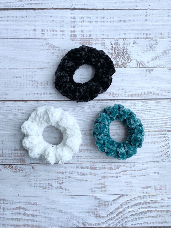 Handmade Crochet Velvet Scrunchies (Set of 4) Velvet Scrunchies, Crochet Scrunchies, Hair Ties, Handmade  main image 4