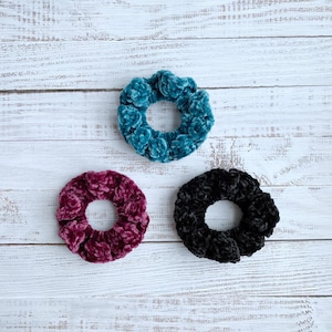 Velvet Scrunchies, crochet scrunchies, hair ties, handmade scrunchies, birthday gift for her, hair accessories, scrunchie set of 3