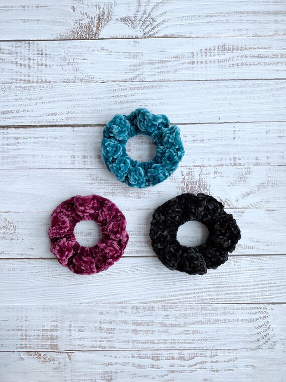 Handmade Crochet Velvet Scrunchies (Set of 4) Velvet Scrunchies, Crochet Scrunchies, Hair Ties, Handmade  main image 2
