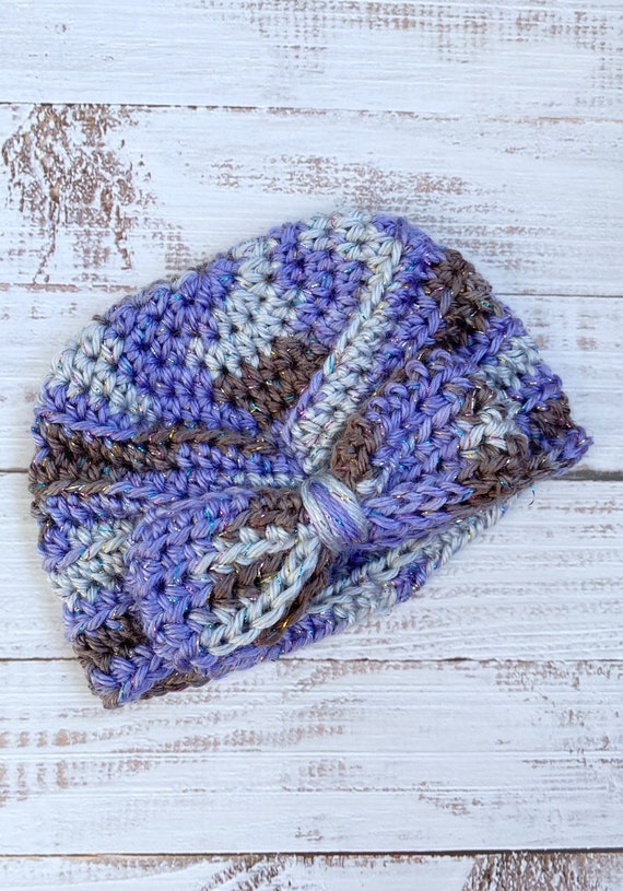 Crochet Bow Hat, Newborn-3 Month, Bow/turban Style Hat  display picture 2