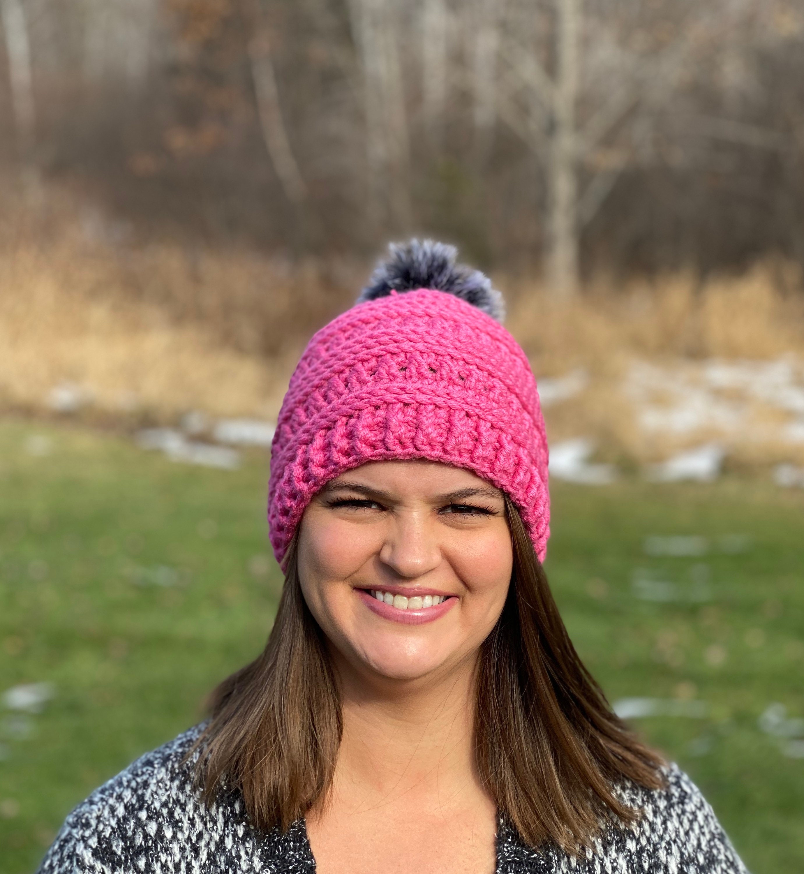 Womens Pom Pom Hat, Crochet Adult Hat, Pink Hat, Warm Hat, Gifts for Her, Crochet Accessories