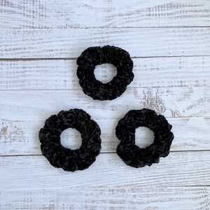 Velvet Scrunchies, crochet scrunchies, hair ties, handmade scrunchies, gifts for her, hair accessories, scrunchie set of 3, black scrunchies