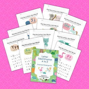 Planilhas de identificação de letras. Imprimíveis do alfabeto. Planilhas do alfabeto do jardim de infância. Planilhas do alfabeto pré-escolar. Folhas de atividades infantis