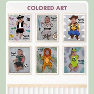 Baby Monthly Milestone, monthly milestone, Monthly Baby Milestone Personalized, Milestone digital drawing, Baby milestone cards