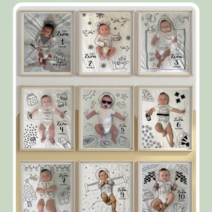 Baby Monthly Milestone, monthly milestone, Monthly Baby Milestone Personalized, Milestone digital drawing, Milestone digital illustration
