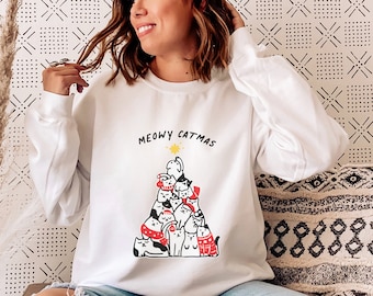 Meowy Catmas Sweater | Merry Catmas, Christmas Sweatshirt, Christmas Sweater, Winter Sweatshirt, Holiday Shirt, Christmas Cat Sweatshirt
