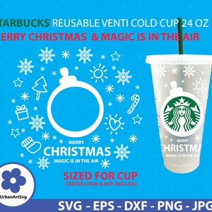 Merry Christmas & Magic è nell'aria Starbucks Wrap SVG, Christmas Starbucks Cold Cup SVG / DIY Reusable venti 24 Oz / Decal per file Cricut