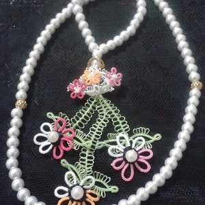 Daisy tatting flower Pattern and leaf, flower stalk pattern  (English) easy tatting flower