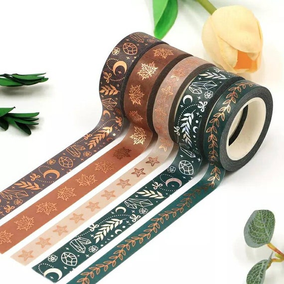 Decorative Gold Foil Washi Tape | Moon Washi | Leaves Washi | Scrapbooking | Journaling | Journal Supplies | Ephemera