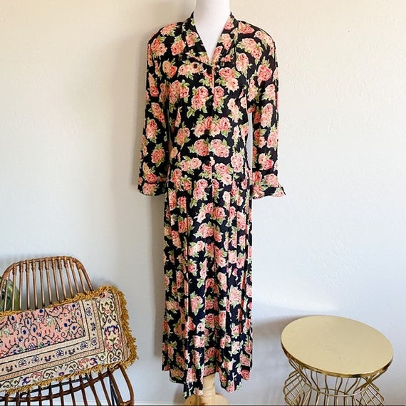 80s Vintage Carole Little Button Up Maxi Dress