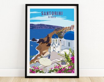 success quote Santorini streets drawing Greece Santorini printed travel poster motivational inspirational wall art decor prints