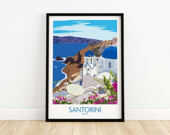 Mediterranean Ocean View Home Decor Blue and White Greek Room Decor 24x32 18x24 Inch Santorini Windmill Framed Print Greece Wall Art