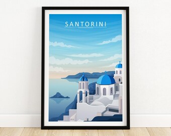 Mediterranean Ocean View Home Decor Blue and White Greek Room Decor 24x32 18x24 Inch Santorini Windmill Framed Print Greece Wall Art