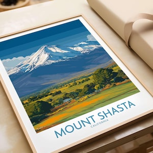 Mount Shasta California Poster | Mountain Landscape Print, Pacific Northwest Scenic Artwork, Travel Adventure Gift, Nature Lovers Wall Art