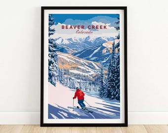 Beaver Creek Colorado Downhill Skier Poster - Winter Sports Wall Art Ski Decor