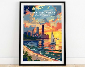 Lake Michigan Poster Travel Print Wall Art Lake Michigan Poster Gift Home Decor Lake Michigan Art Lover Gift Artwork