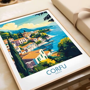 Corfu landscape art print showcasing vibrant scenery of Greece, perfect for wall decor and travel enthusiasts.