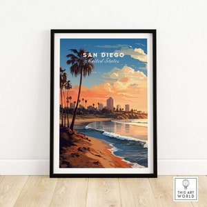San Diego Poster Art Print California Travel Print | Home Décor Poster Gift | Digital Illustration Artwork