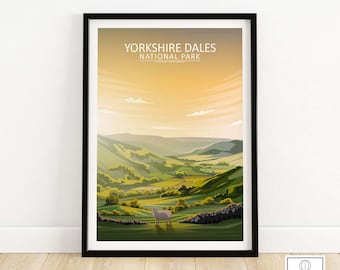 Yorkshire Dales Poster | National Park Print | UK Travel Poster | English Countryside Framed & Unframed Wall Art | Home Decor Artwork