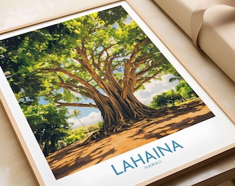 Lahaina Banyan Tree Wall Art Maui Hawaii Travel Print - Souvenir costiero, Hawaii Art Wall Art Lahaina Art Lover Hawaii Poster Gift
