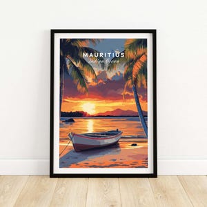 Mauritius Travel Print - Sunset Beach Art