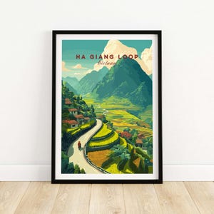 Ha Giang Loop Vietnam Travel Poster Rice Terraces Print Motorbike Landscape Art Ha Giang Loop Vietnam Gift Art Lovers Illustration