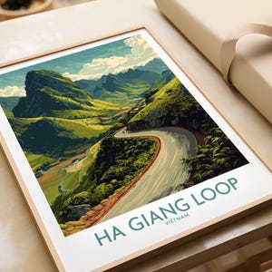 Vietnam Ha Giang Loop Curve Poster Mountain Peak Print Travel Landscape Wall Art Road Ha Giang Loop Vietnam Gift Art Lovers Illustration