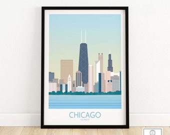 Chicago Print | Chicago Wall Art | Chicago Poster | Chicago City Skyline Wall Decor | Chicago Cityscape | Chicago Gift