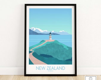 New Zealand Print | NZ Travel Poster | New Zealand Wall Art | Framed & Unframed New Zealand Art | Travel Print