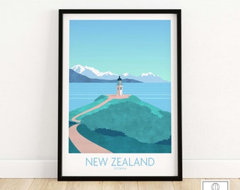 Nieuw-Zeeland print | Reisposter NZ | Muurdecoratie Nieuw-Zeeland | Ingelijste en niet-ingelijste kunst uit Nieuw-Zeeland | Reisprint