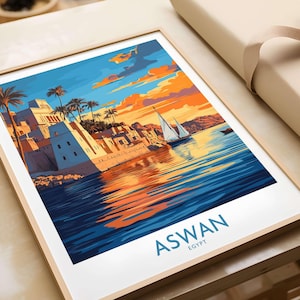 Póster de viaje de Asuán, impresión artística de Asuán, impresión de viaje, póster de decoración del hogar, regalo, ilustración digital, obra de arte