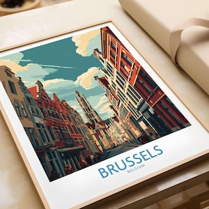 Brussels Belgium Print Travel Poster - Vintage Wall Art for Home Decor, European Cityscape, Gift for Travelers & Belgium Lovers