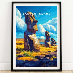 Easter Island Wall Art Easter Island Art Print Travel Print | Home Décor Poster Gift | Digital Illustration Artwork