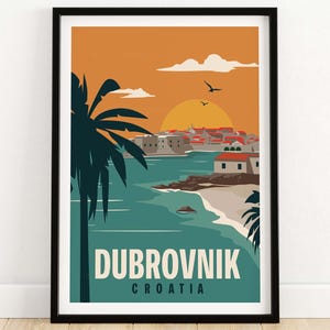 Dubrovnik Print | Croatia Print | Retro Travel Poster | Croatia Poster Wall Art