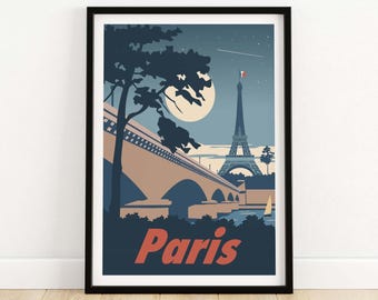 Paris Print | France Travel Poster | Paris Wall Art | Eiffel Tower Paris | French Romantic Gift Idea