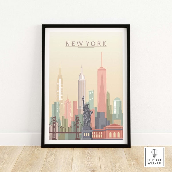 Skyline van New York afdrukken | Kunstposter aan de muur | Kunst aan de muur van New York City | NY stadsgezicht kunst | New Yorkse wanddecoratie | NYC Skyline-afdruk