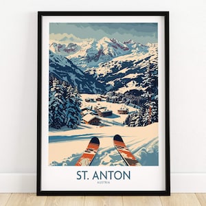 St Anton Wall Art Print Austria Poster St Anton Ski Resort Poster Winter Sports Artwork Adventure Home Decor Skiing Wall Art Gift for Skier