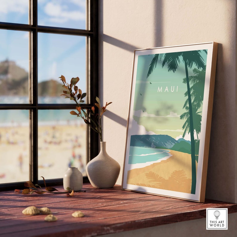 Maui Print Hawaii Wall Art Travel Poster Maui Beach Art Etsy