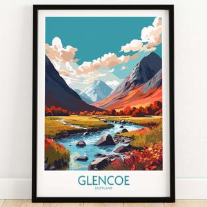 Póster de Glencoe, impresión moderna, póster de viaje a Escocia, regalo de cumpleaños, regalo de aniversario de bodas, impresión artística