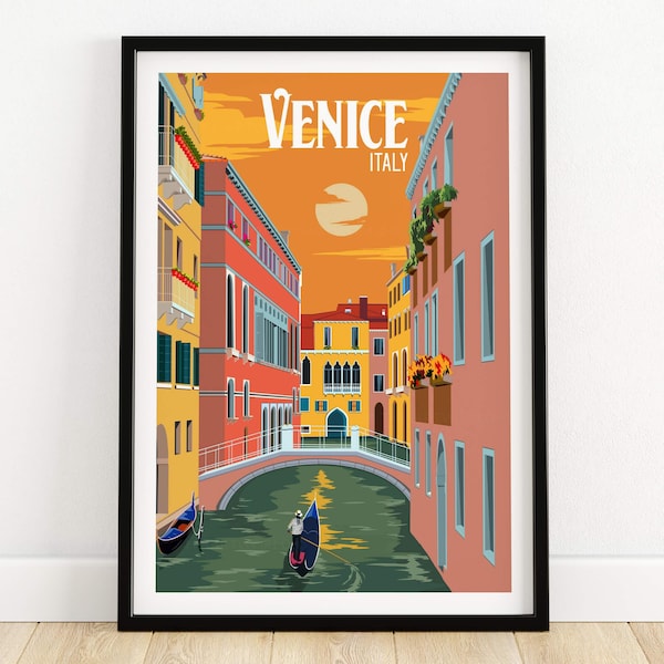Venice Print | Wall Art Poster | Venice Poster Art | Venice Gondola Canal Travel Print Minimalist Wall Decor Fine Art Print | Venice Gift