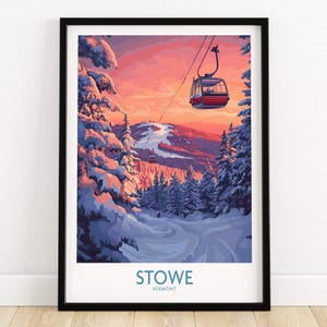Stowe Vermont skiposter - berggondel kunstprint, winters tafereel