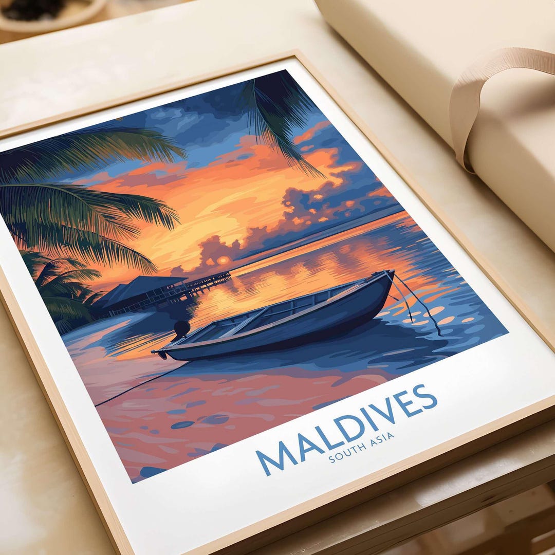 Maldives Wall Art Print - Sunset Maldives Art Print Beach Living Room ...