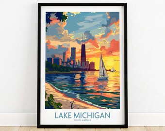 Lake Michigan Travel Poster Lake Michigan Print Wall Art Poster Gift Lake Michigan Home Decor Art Lover Gift Lake Michigan Artwork