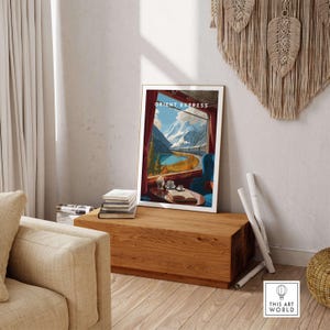 Orient Express Train Print | Vintage Rail Travel Decor displayed in a stylish living room setting.