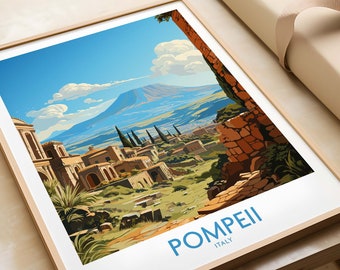 Impresión de Pompeya, arte de pared de Italia, póster de viaje de Italia, póster de obra de arte de Nápoles y Pompeya, regalo, ilustración de Pompeya, amante del arte, impresión de Italia