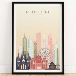 Impressão do horizonte de Melbourne | Pôster da Austrália | Arte de parede da cidade de Melbourne | Presente da paisagem urbana de Melbourne