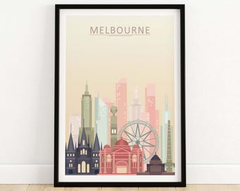 Lámina del horizonte de Melbourne / Póster de Australia / Arte mural de la ciudad de Melbourne / Regalo con paisaje urbano de Melbourne