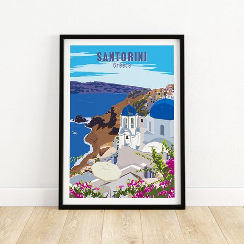 Greece Islands Vintage Illustrated Travel Poster  Framed Canvas 