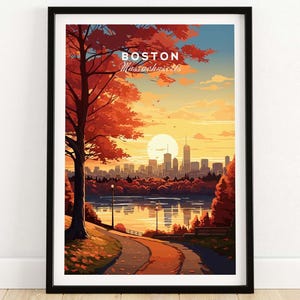 Boston Skyline, Poster, Boston Skyline Reise Poster, Stadtbild Büro Dekor, einzigartiges personalisiertes Geschenk für Reiseliebhaber